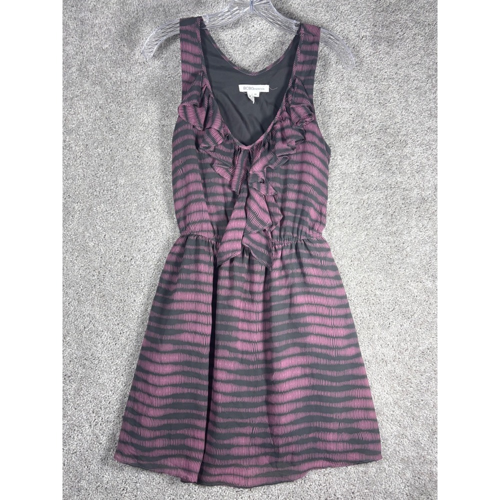 BCBGeneration‎ Womens Pink Gray Striped Ruffle Sleeveless Mini Dress XS
